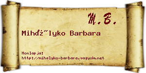 Mihályko Barbara névjegykártya